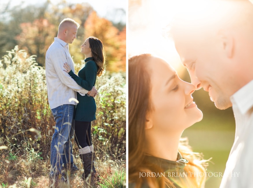 Christina and Brandon in the open field at Longwood Gardens fall engagement session