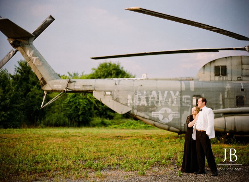 Christina and Jeff B/W film engagement portrait, Collingswood Ballroom wedding couple