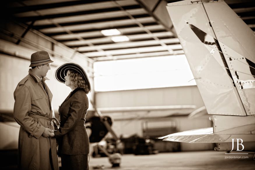 Christina and Jeff looking at each other during Casablanca-inspired engagement session