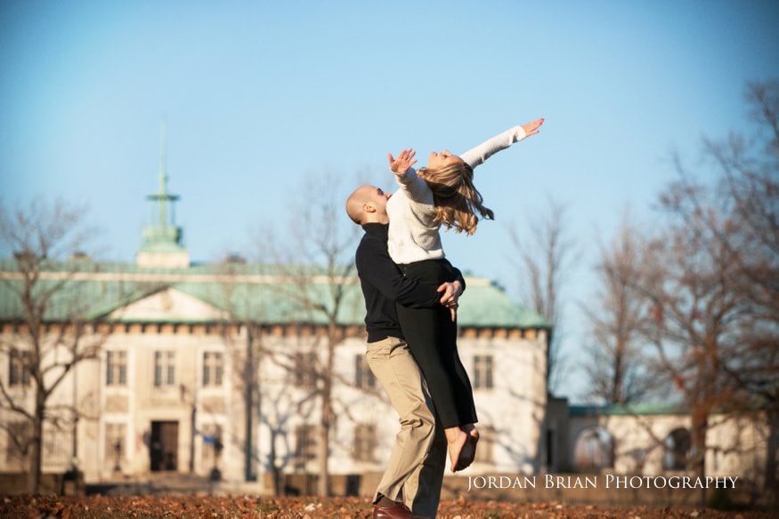 couple infront of american swedish museum in fdr park