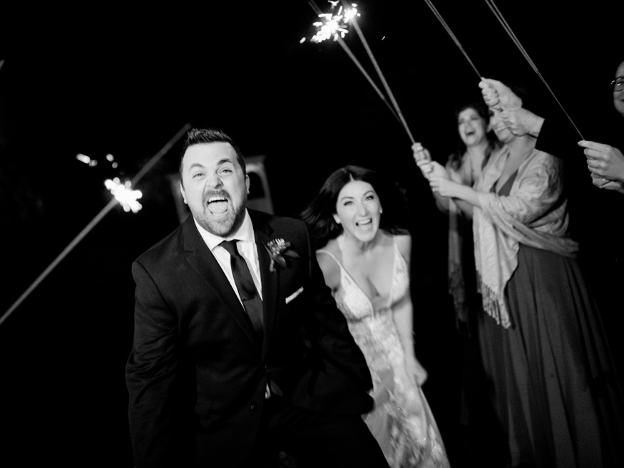 Night portraits with sparklers at the Brandywine Manor House wedding.