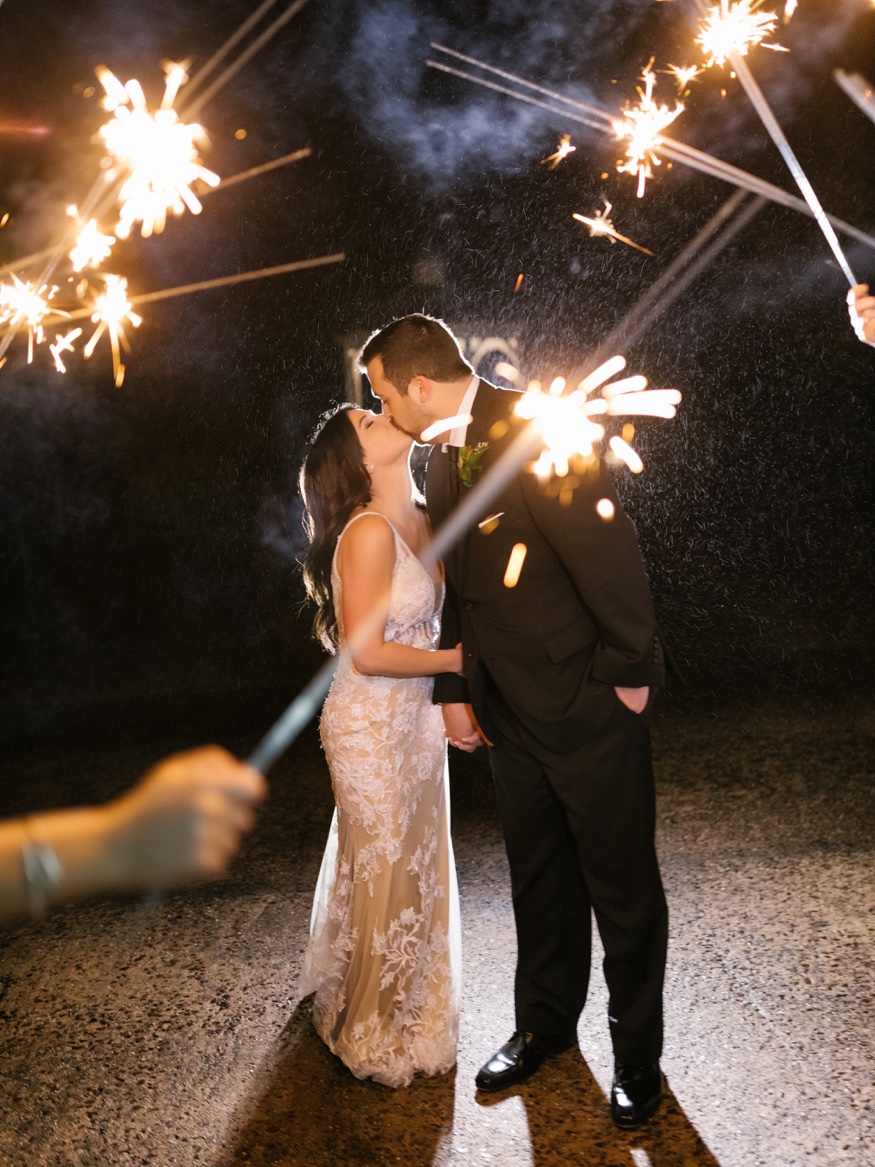 Night portraits with sparklers at the Brandywine Manor House wedding.