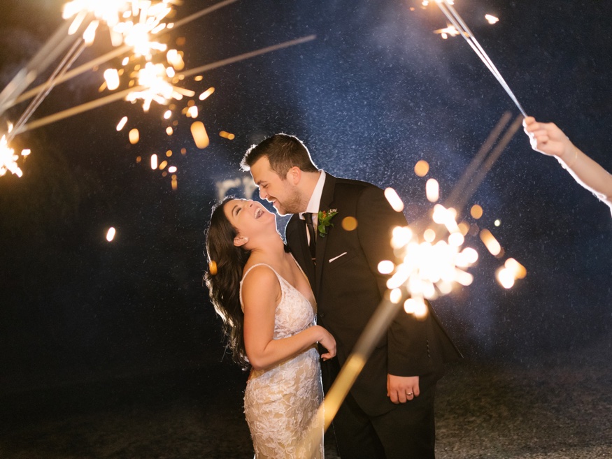 Night portraits with sparklers at the Brandywine Manor House wedding.