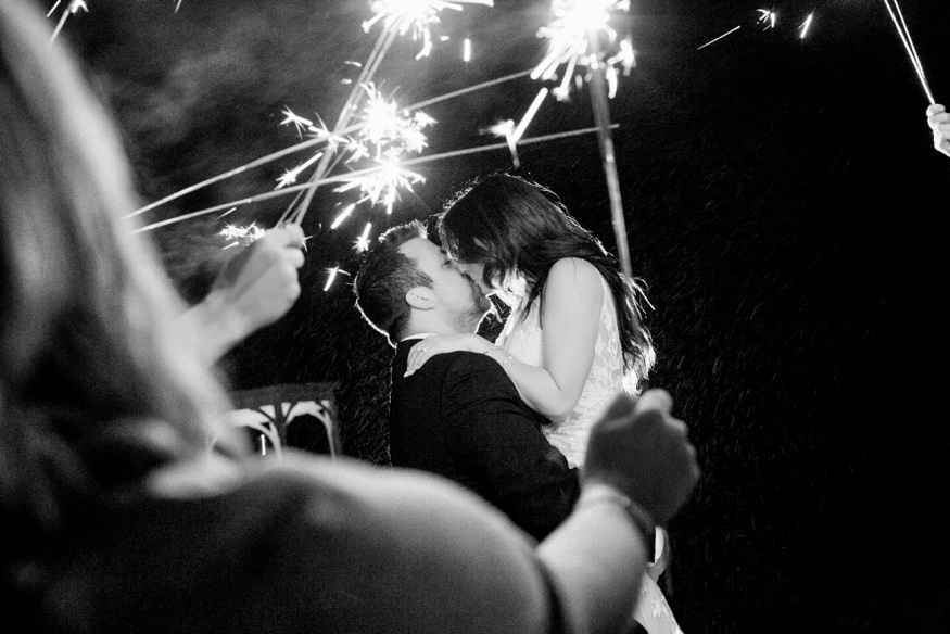 Night portraits with sparklers at the Brandywine Manor House wedding.