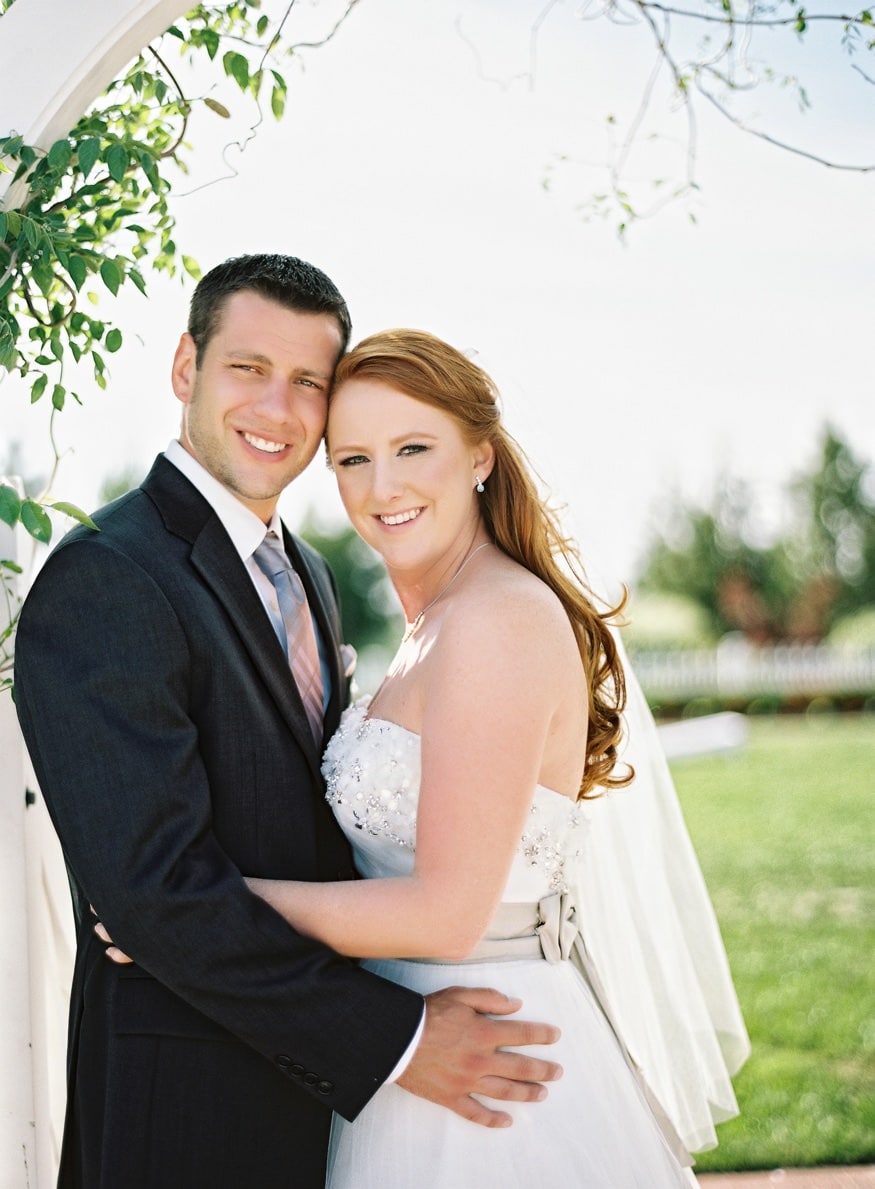 Bride and groom on Mallard Island beach