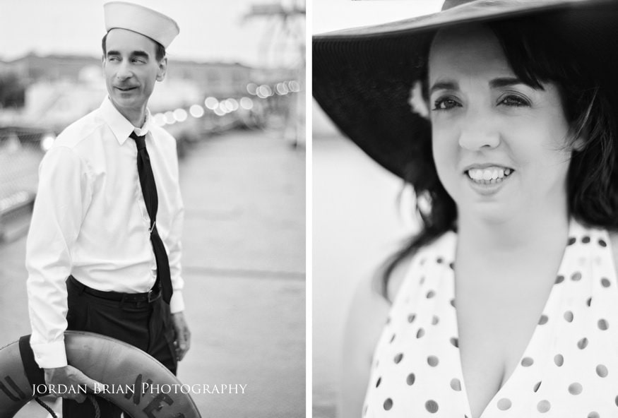 Close engagement portrait of Denise and Tom aboard the most decorated battleship in US Navy history