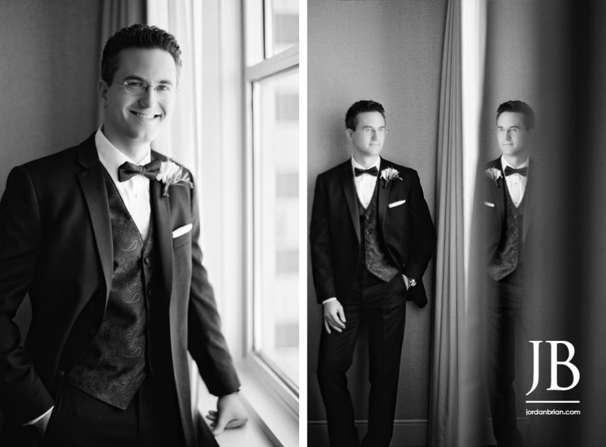 Elana and Spencer first look staircase Loews Hotel Philadelphia wedding