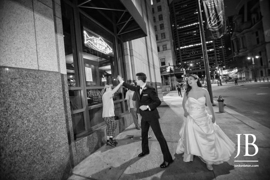 Elana and Spencer night wedding portrait Philadelphia downtown