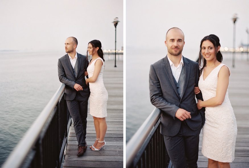 Elina and Thomas sharing a quiet moment by the Hudson River at dawn.