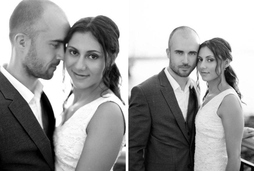 Elina and Thomas holding hands, soft diffused sunrise light illuminating their faces.