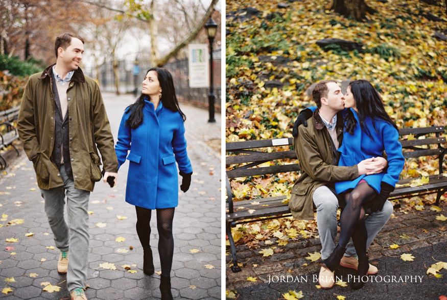 couple walking in riverside park for new york city engagement session