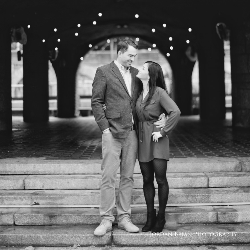 black and white film portraits of couple at new york city engagement session
