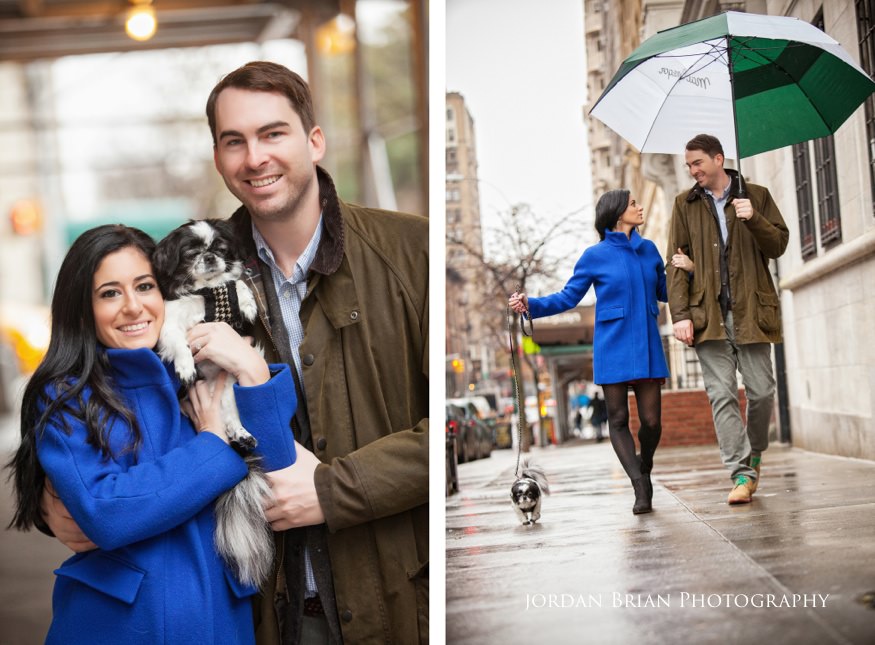 couple and their dog for their nyc engagement photos
