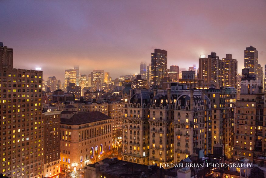 new york city skyline during winter engagement session