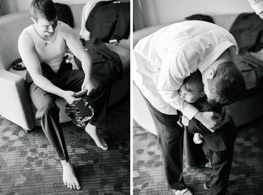 Groom's portraits at Courtyard Marriott before Pen Ryn wedding.