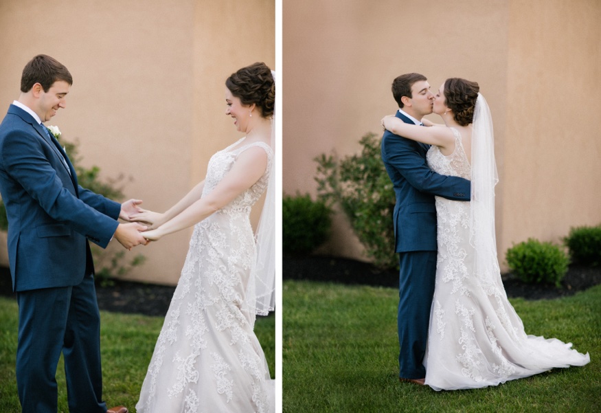 Bride and groom first look at Pen Ryn wedding.