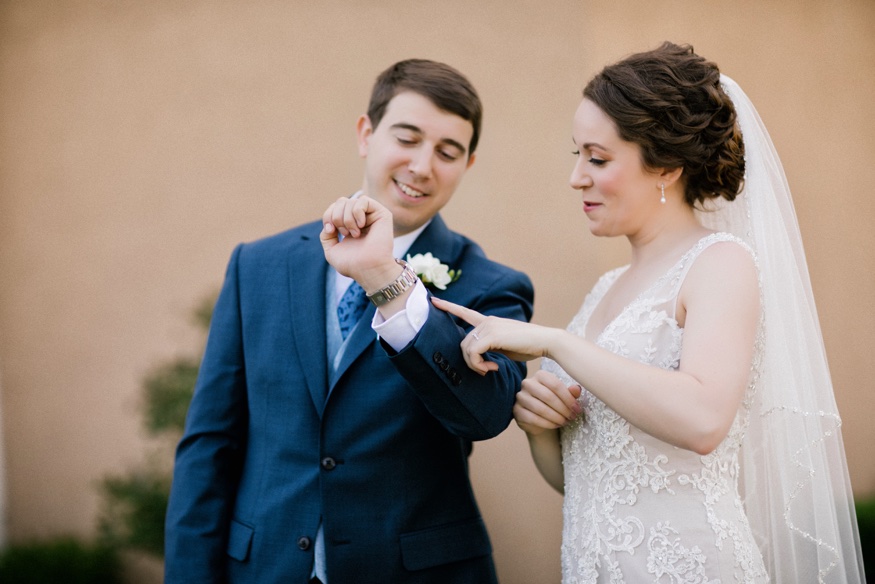 Bride and groom first look at Pen Ryn wedding.