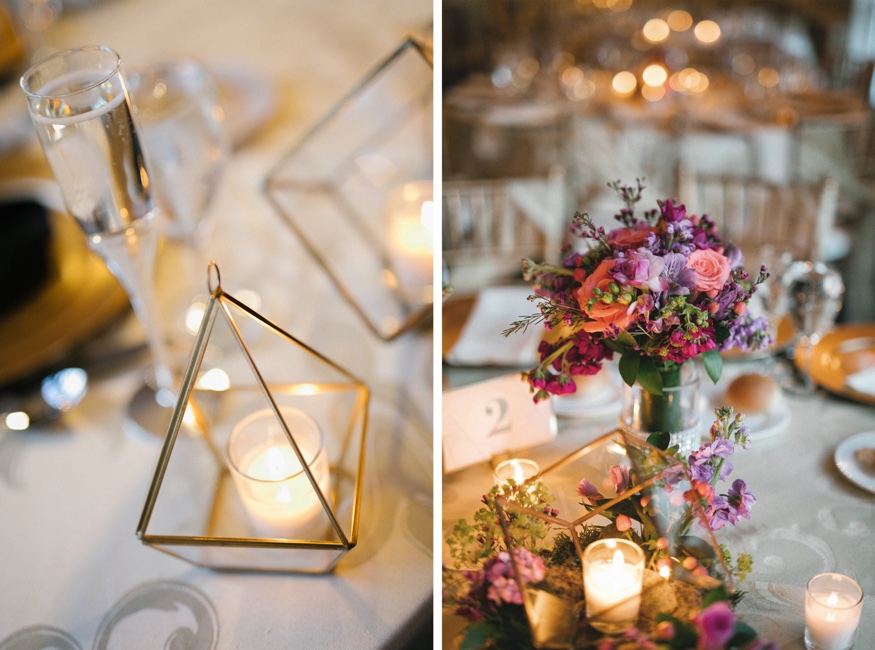 Wedding reception at Pen Ryn Estate. Centerpieces by Eastwick Florist.