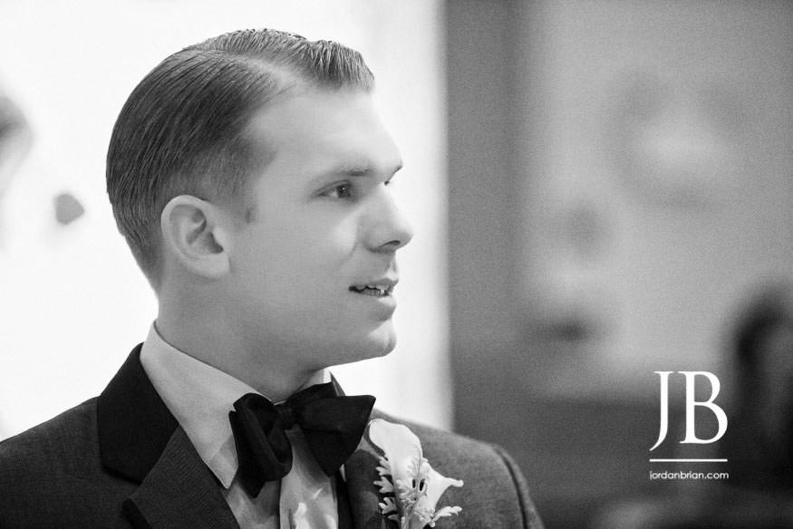 Snowy winter wedding ceremony at Saint Gregory the Great church