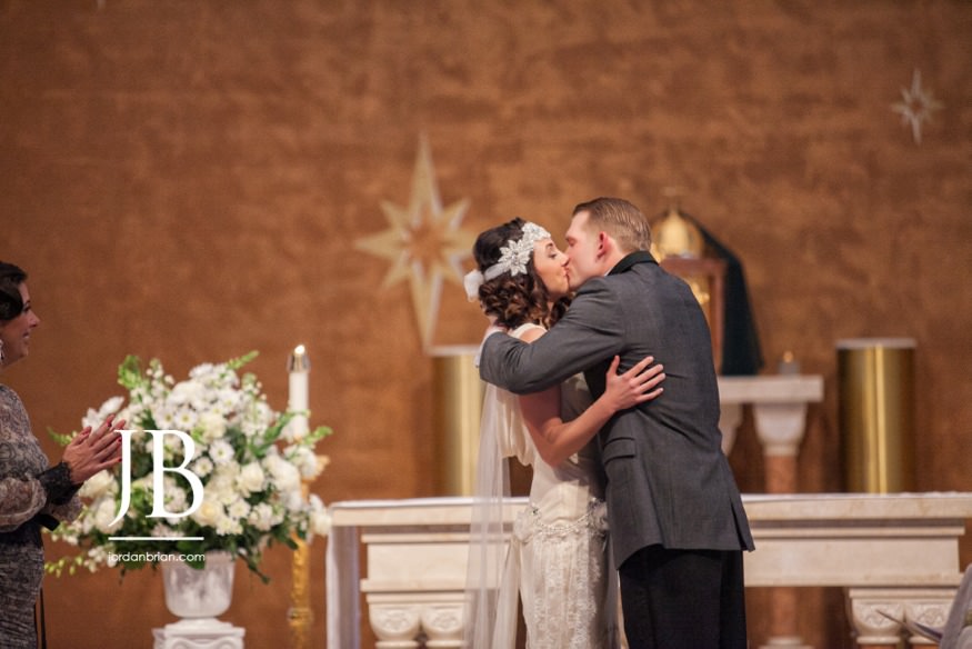 Guests gathered for the winter wedding mass in Hamilton