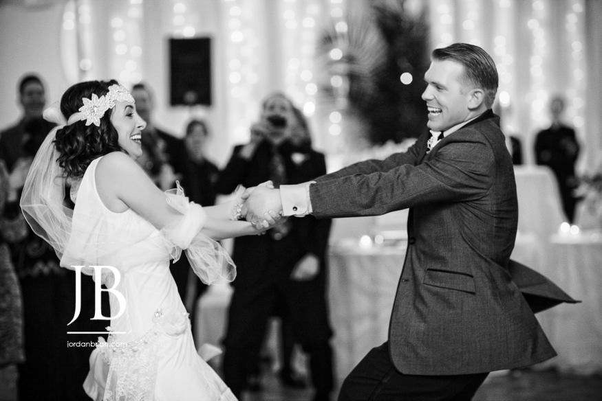 Dance floor fun at the Stone Terrace winter wedding reception