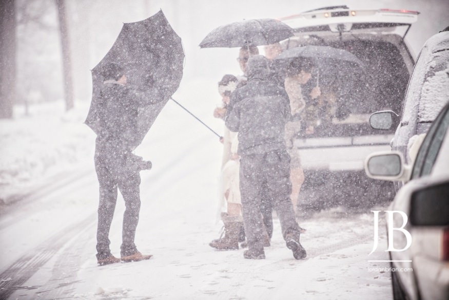 Francesca and Michael laughing in the blizzard at Princeton University