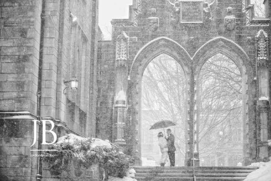 Bridal portrait of Francesca against Princeton's stone architecture