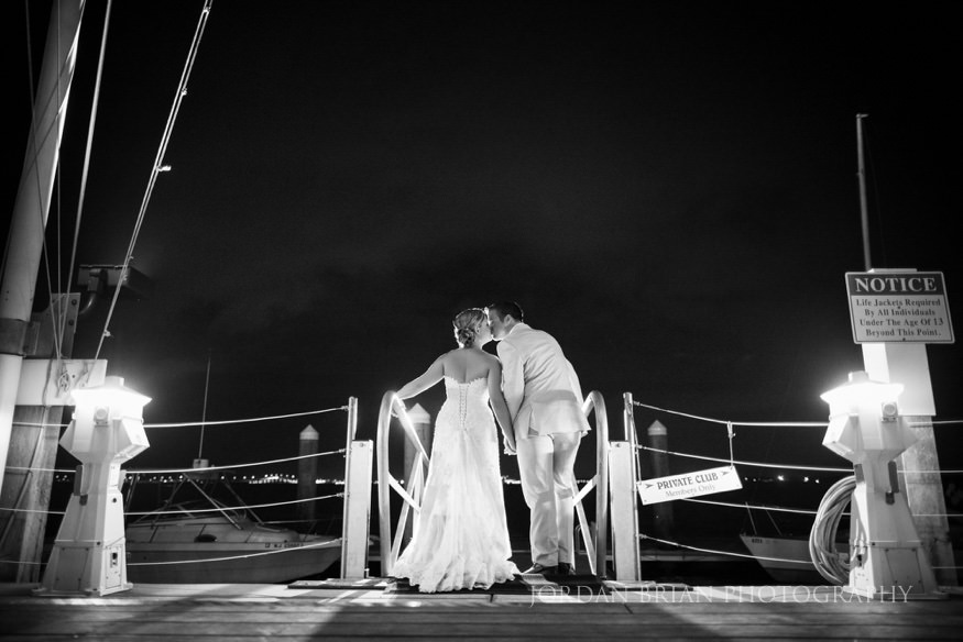 night shot of bride and groom at ocean city yacht club wedding