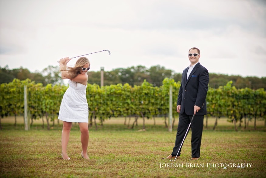 Candid moment during a vineyard engagement session in Shamong