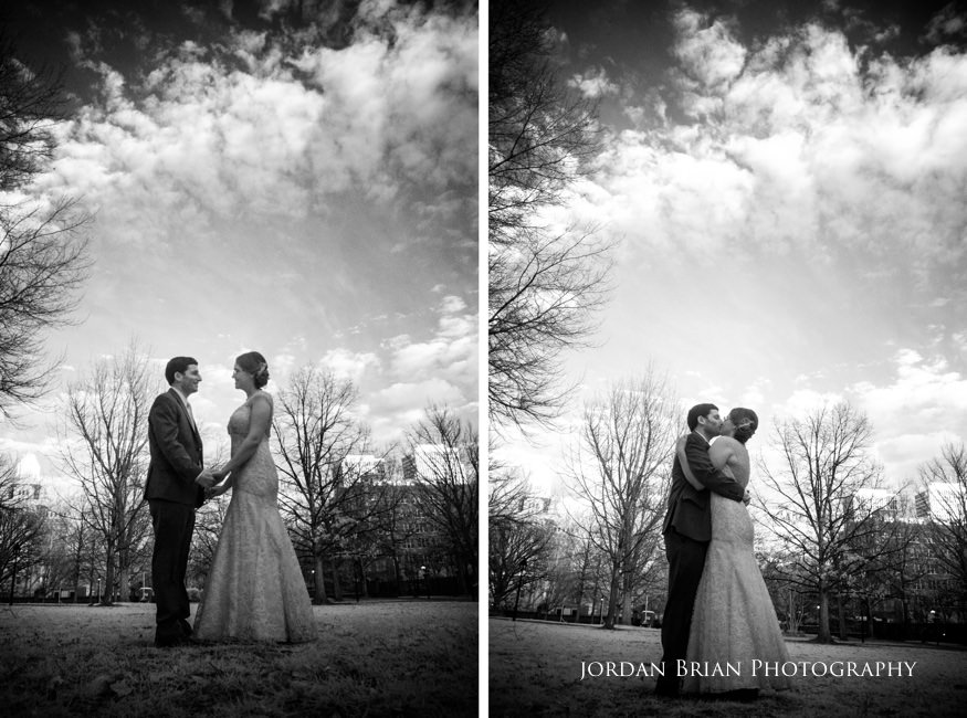 Grace and Max romantic portrait near the Ben Franklin Bridge, Philadelphia elopement