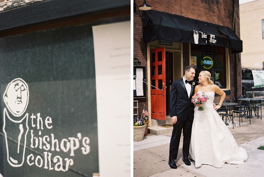 Bride and groom where they first meet in Philadelphia.