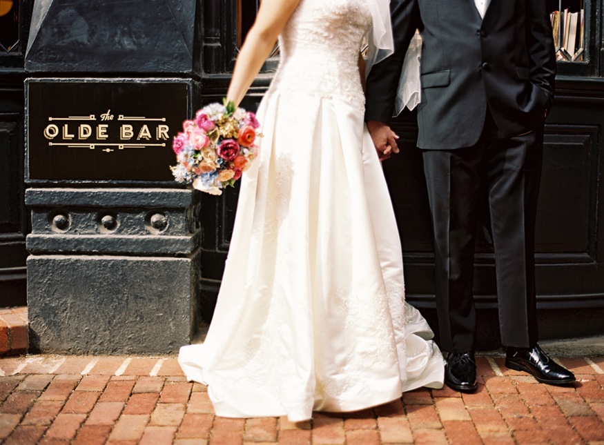 Olde Bar wedding photography bride and groom outside on stones