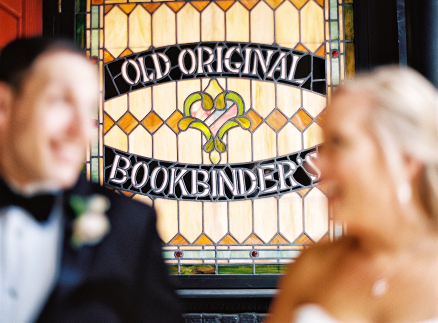 Bride and groom portraits outside Olde Bar Philadelphia wedding.