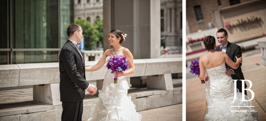 Heidi and Vadim first look, wide shot, Philadelphia wedding day