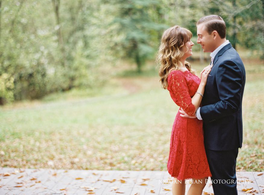 Holly laughing with Chris during fall engagement session in Medford, NJ