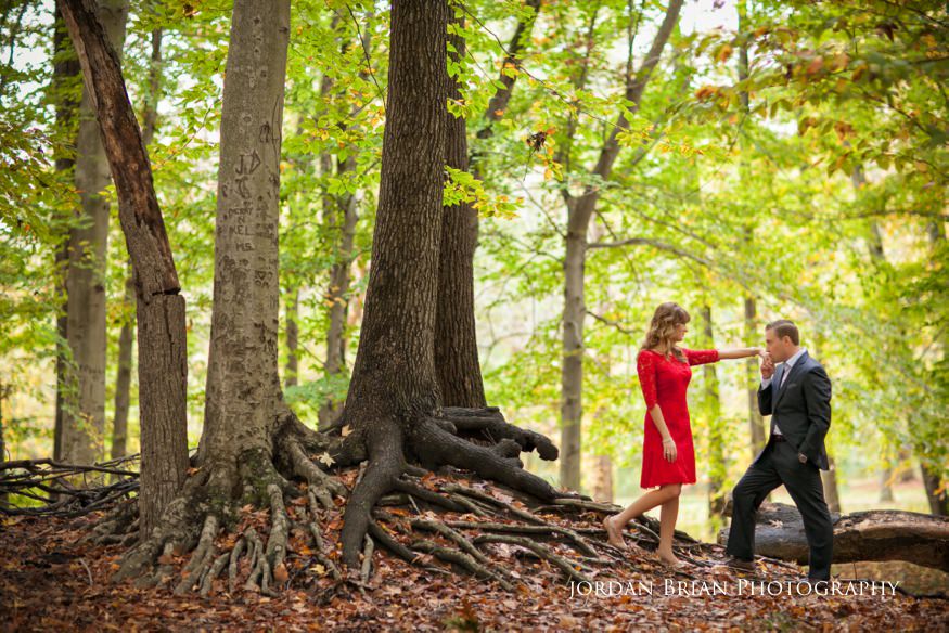 Holly and Chris close portrait during fall engagement session NJ