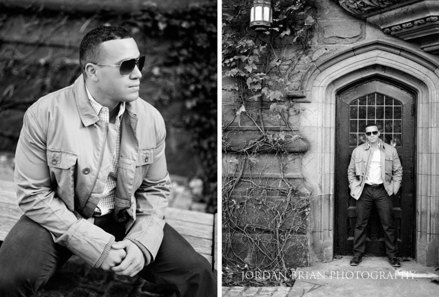 Black and white film pictures at Princeton University fall engagement session.