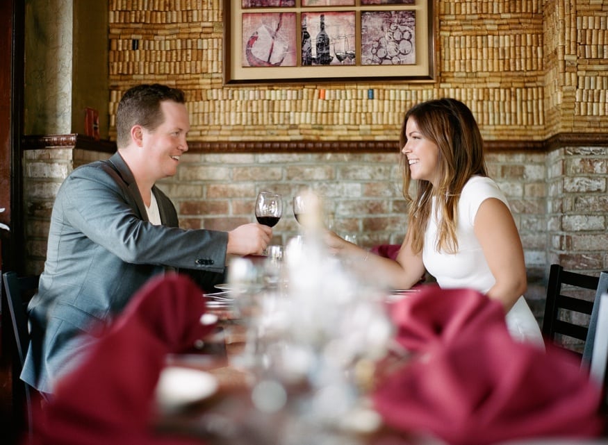 Chad and Jamie at Radicchio Cafe, Philadelphia, favorite spot after their engagement session.