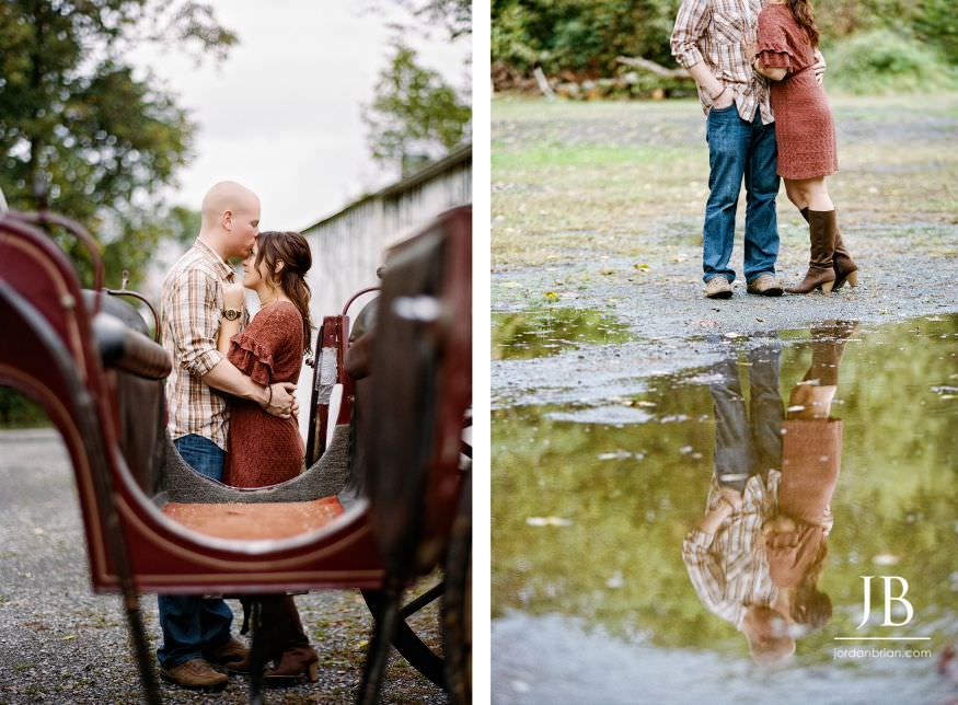 Jamie and Tim laughing together during fall Lambertville engagement session