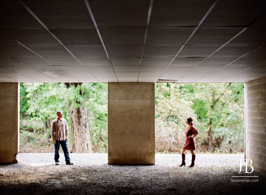 Jamie and Tim walking together during fall Lambertville engagement session