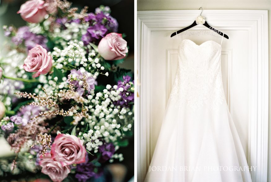 Bride's bouquet and dress.