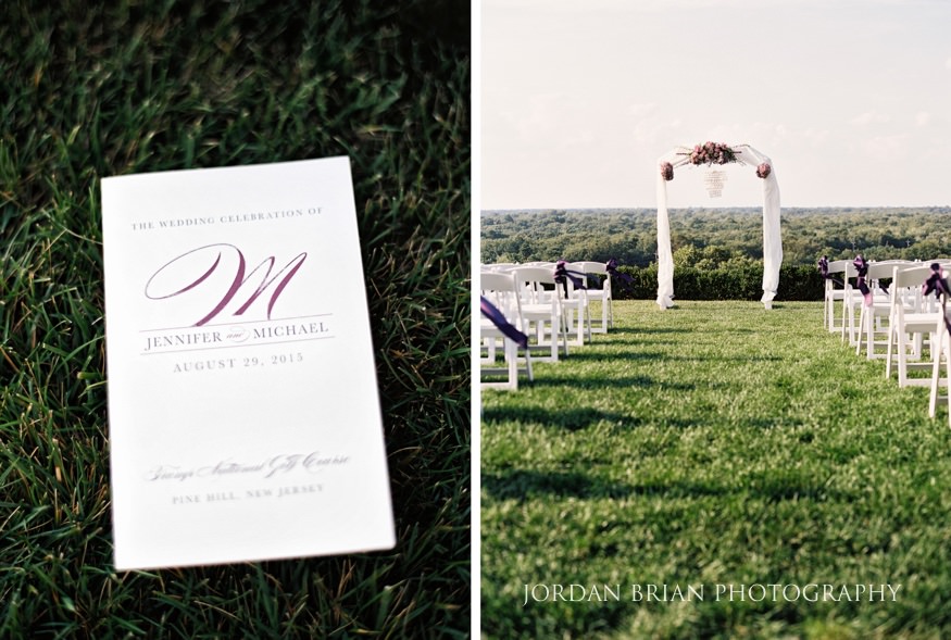 Program details at outdoor wedding ceremony at Trump National Golf Course.