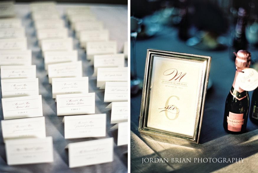 Table details at Trump National Golf Course wedding.