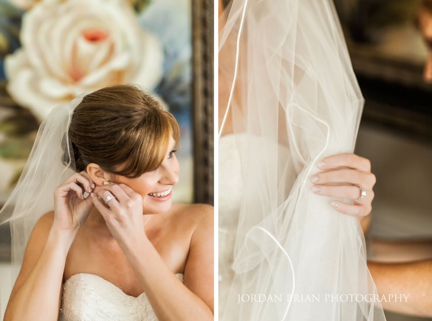 Bride putting jewelry on before cermeony.
