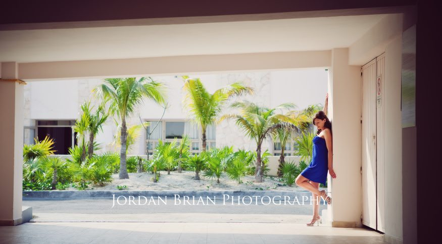 Jillian and Ryan wide shot at Excellence Resort Mexico engagement