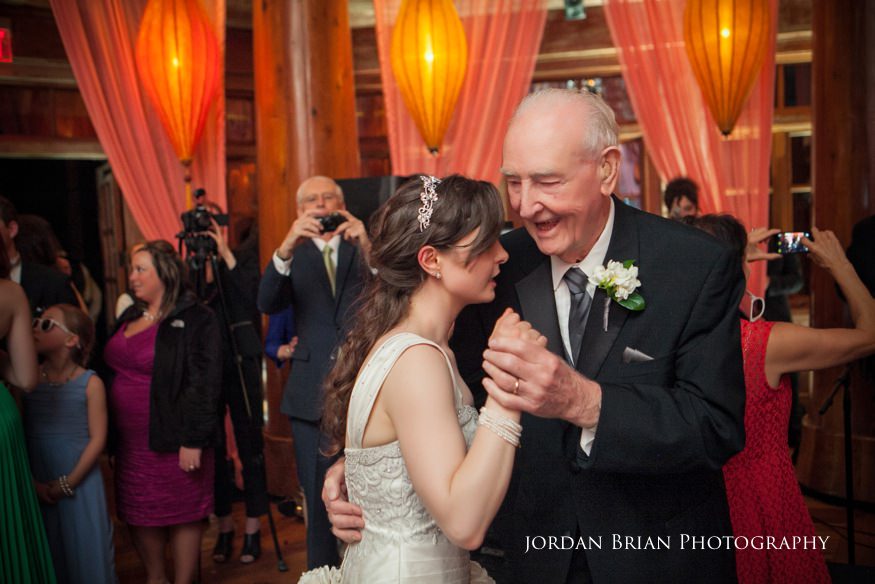 bride dancing with grandfather at reception at grounds for sculpture spring wedding