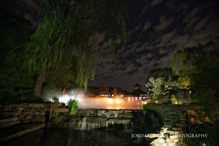 night shot of grounds for sculpture spring wedding