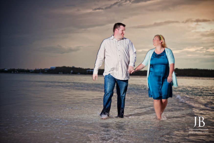 Katie and Luke engagement session at sunset Hope Town Elbow Cay