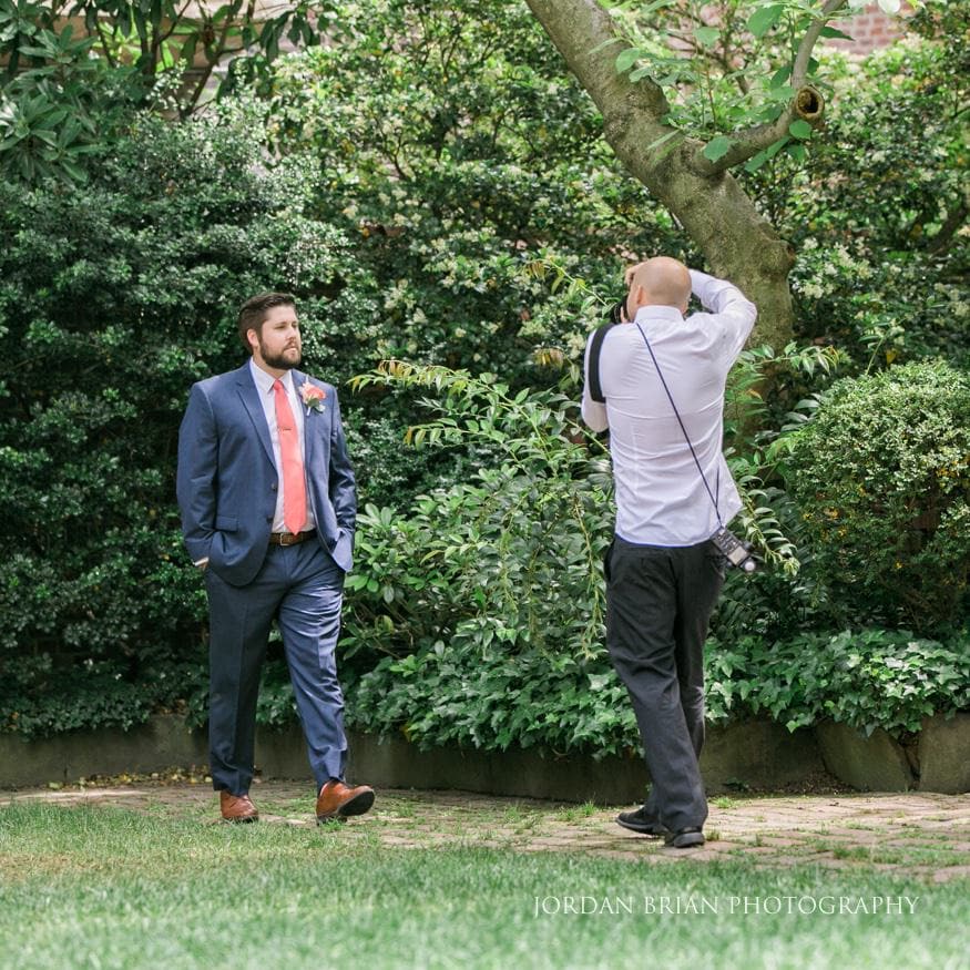 Colonial Dames Society Philadelphia groom portrait on historic grounds