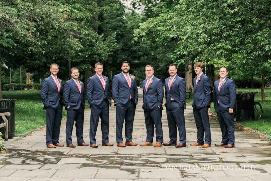 portrait of groomsmen in rittenhouse square park